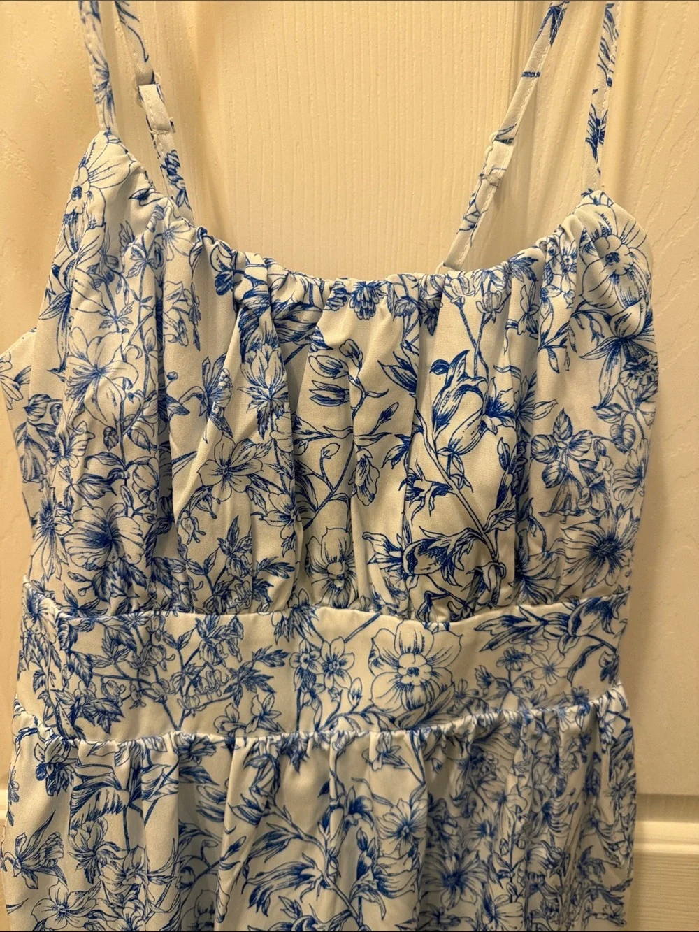 Blue & White Floral Spaghetti-Strap Kids Dress